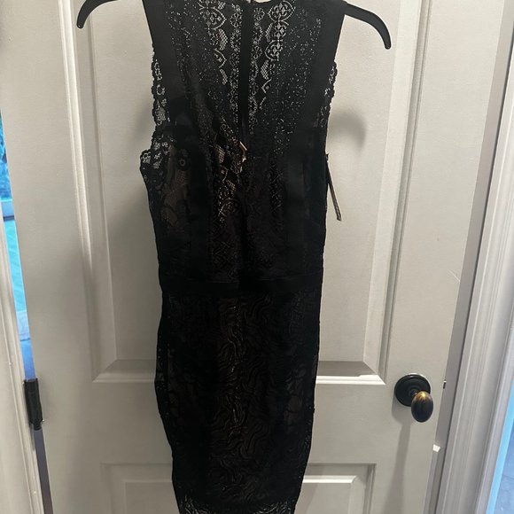 Nicole Miller New York Sleeveless V Neck Lace Dress - Daiquiri - Picture 3 of 10